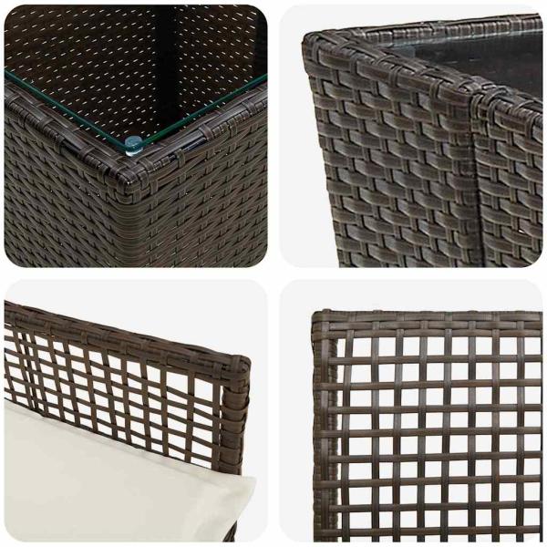 3-teiliges Garten Bistro Set mit Kissen Braun Poly Rattan