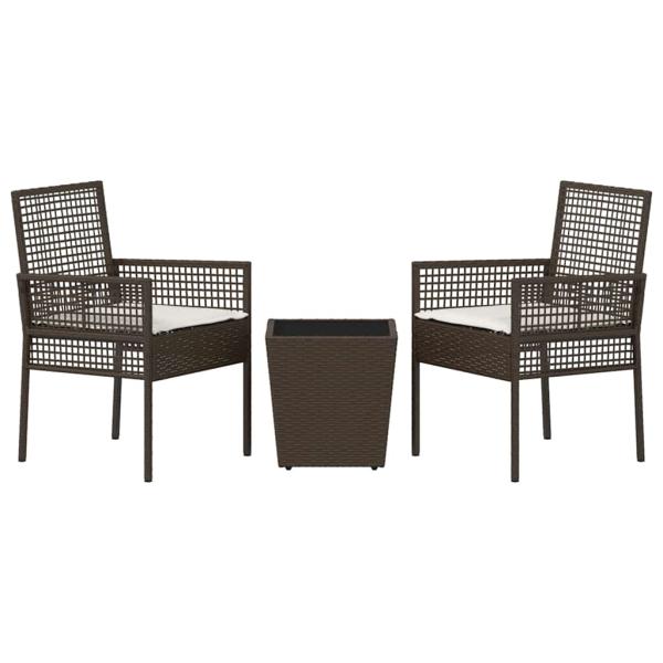 3-teiliges Garten Bistro Set mit Kissen Braun Poly Rattan