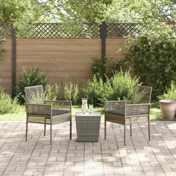 3-teiliges Garten Bistro Set mit Kissen Grau Poly Rattan