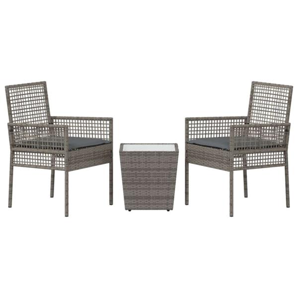 3-teiliges Garten Bistro Set mit Kissen Grau Poly Rattan