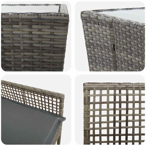 3-teiliges Garten Bistro Set mit Kissen Grau Poly Rattan