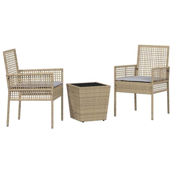 3-teiliges Garten Bistro Set mit Kissen Beige Poly Rattan