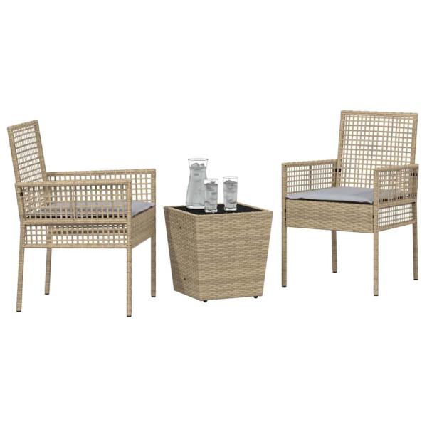 3-teiliges Garten Bistro Set mit Kissen Beige Poly Rattan