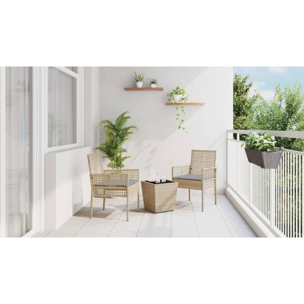 3-teiliges Garten Bistro Set mit Kissen Beige Poly Rattan