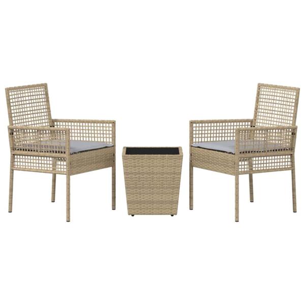 3-teiliges Garten Bistro Set mit Kissen Beige Poly Rattan