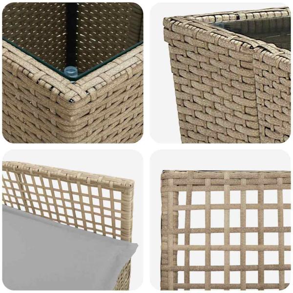 3-teiliges Garten Bistro Set mit Kissen Beige Poly Rattan