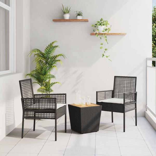 ARDEBO.de - 3-teiliges Garten Bistro Set mit Kissen Schwarz Poly-Rattan