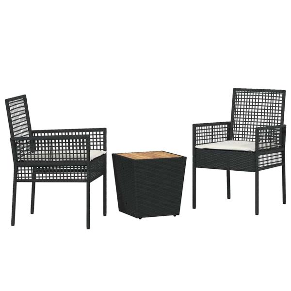3-teiliges Garten Bistro Set mit Kissen Schwarz Poly-Rattan