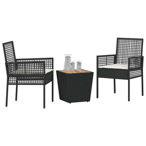 3-teiliges Garten Bistro Set mit Kissen Schwarz Poly-Rattan
