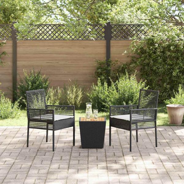 3-teiliges Garten Bistro Set mit Kissen Schwarz Poly-Rattan
