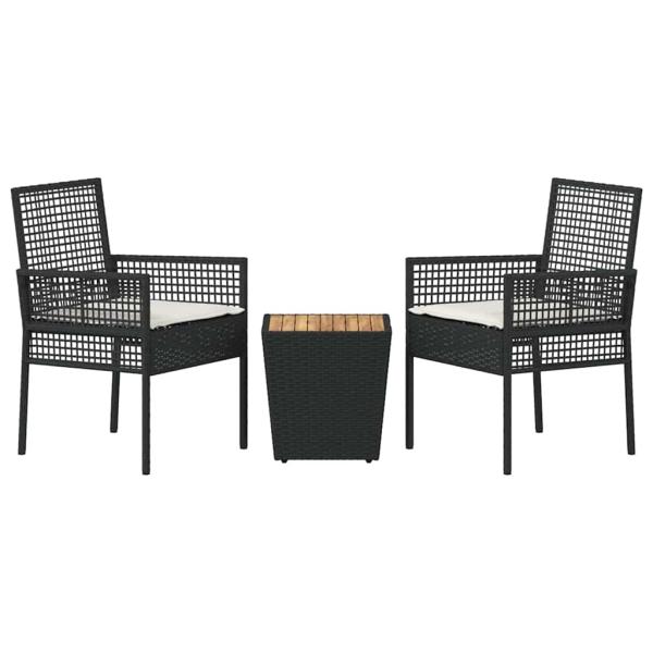 3-teiliges Garten Bistro Set mit Kissen Schwarz Poly-Rattan