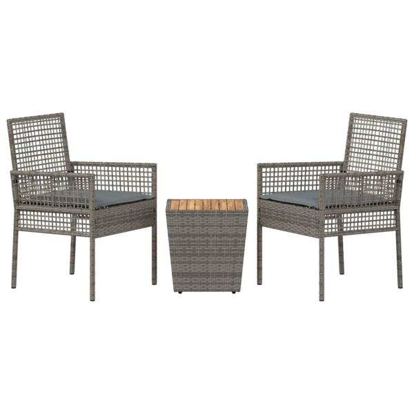 3-teiliges Garten Bistro Set mit Kissen Grau Poly Rattan