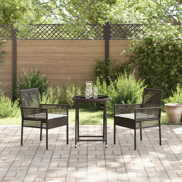 3-teiliges Bistro-Set für den Garten mit Kissen aus braunem Poly-Rattan