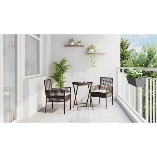 3-teiliges Bistro-Set für den Garten mit Kissen aus braunem Poly-Rattan
