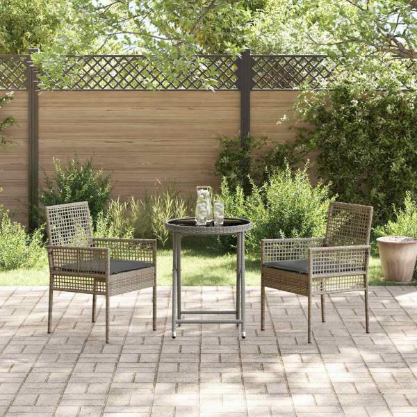 3-teiliges Garten Bistro Set mit Kissen Grau Poly Rattan