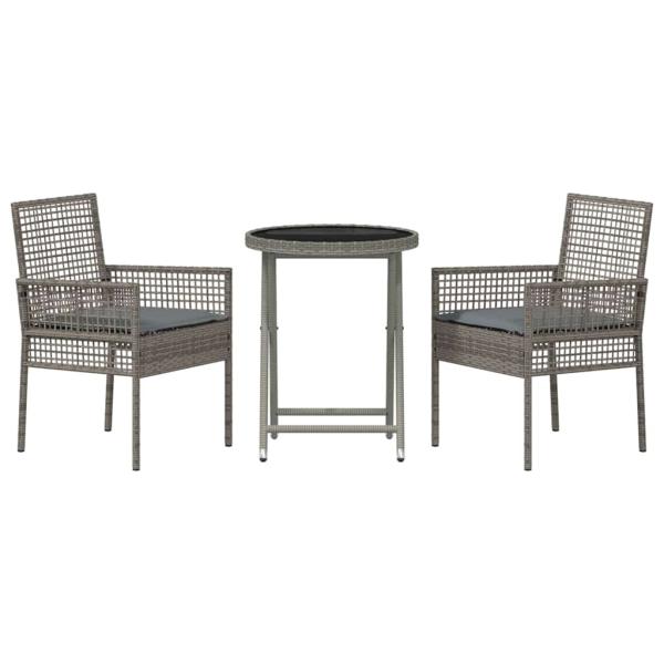 3-teiliges Garten Bistro Set mit Kissen Grau Poly Rattan