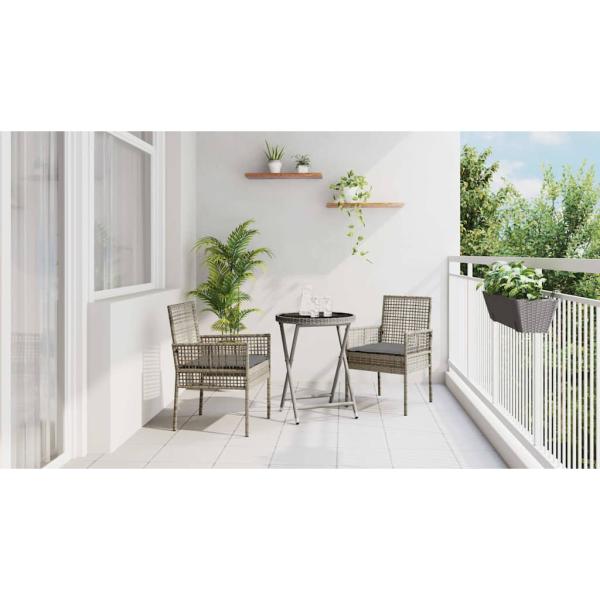 3-teiliges Garten Bistro Set mit Kissen Grau Poly Rattan