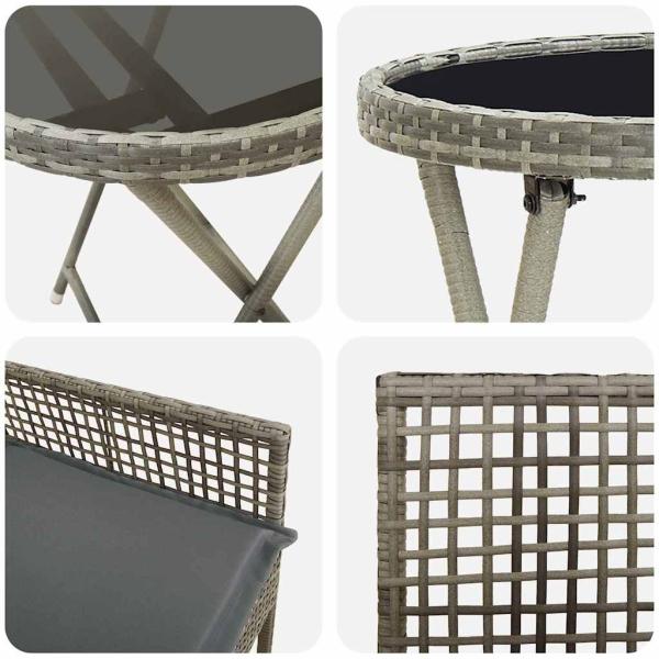 3-teiliges Garten Bistro Set mit Kissen Grau Poly Rattan