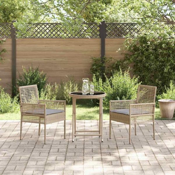 3-teiliges Garten Bistro Set mit Kissen Beige Poly Rattan
