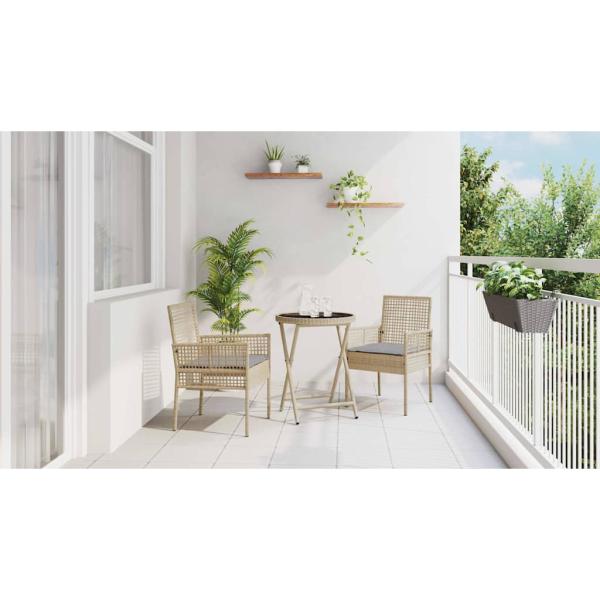 3-teiliges Garten Bistro Set mit Kissen Beige Poly Rattan