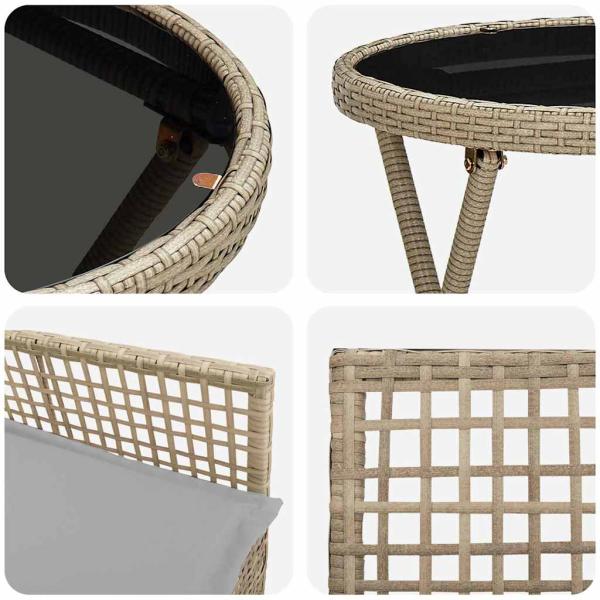 3-teiliges Garten Bistro Set mit Kissen Beige Poly Rattan