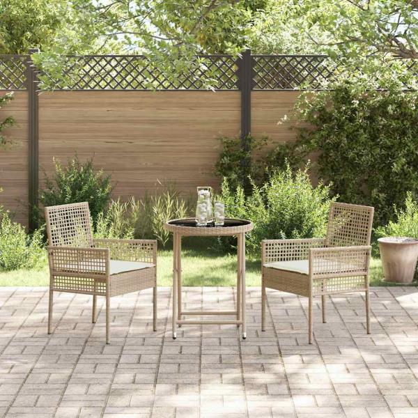 3-teiliges Garten-Bistro-Set mit Kissen Beige Poly-Rattan