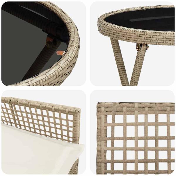 3-teiliges Garten-Bistro-Set mit Kissen Beige Poly-Rattan