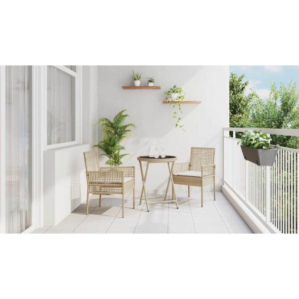 3-teiliges Garten-Bistro-Set mit Kissen Beige Poly-Rattan