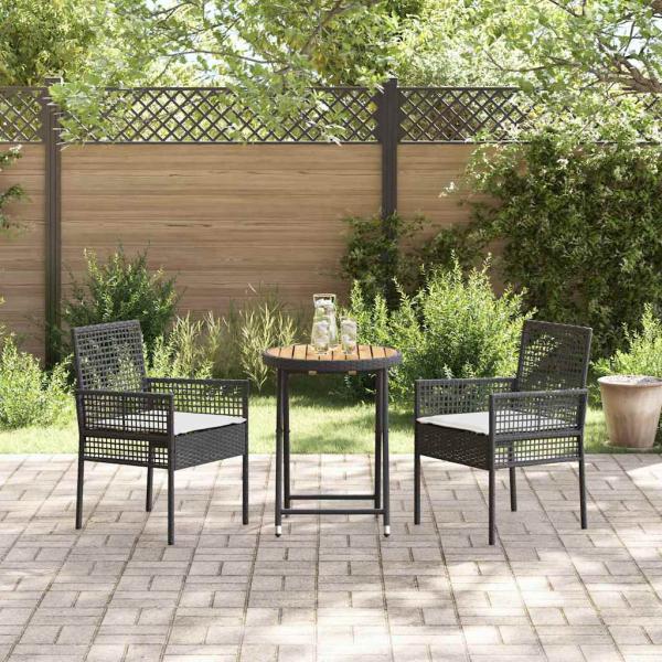 3-teiliges Garten-Bistro-Set mit Kissen Schwarz Poly-Rattan