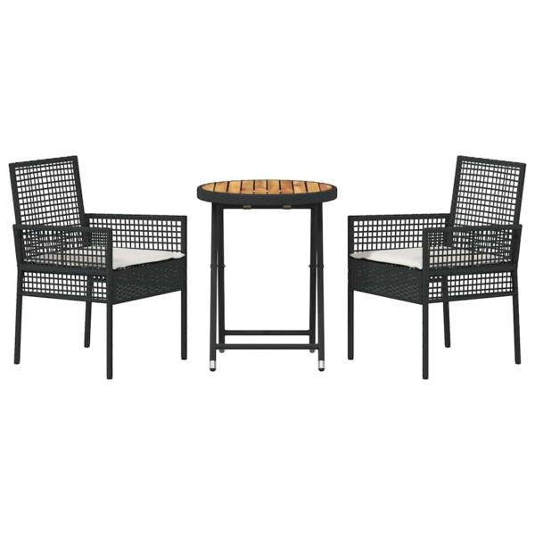 3-teiliges Garten-Bistro-Set mit Kissen Schwarz Poly-Rattan