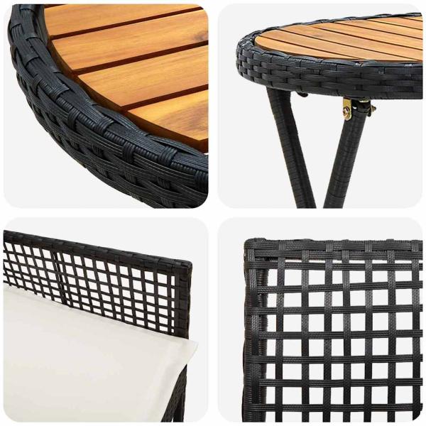 3-teiliges Garten-Bistro-Set mit Kissen Schwarz Poly-Rattan