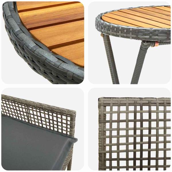 3-teiliges Garten Bistro Set mit Kissen Grau Poly Rattan