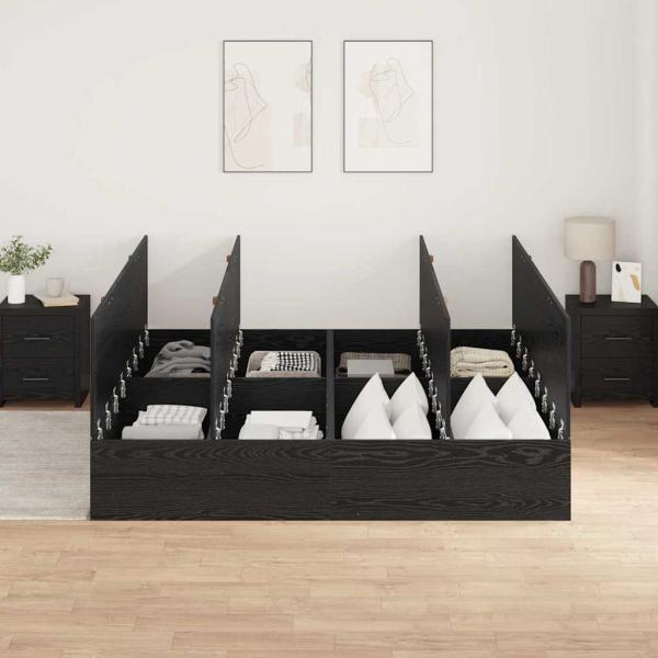 Stauraum Bettgestell Schwarz Eiche 200x200 cm