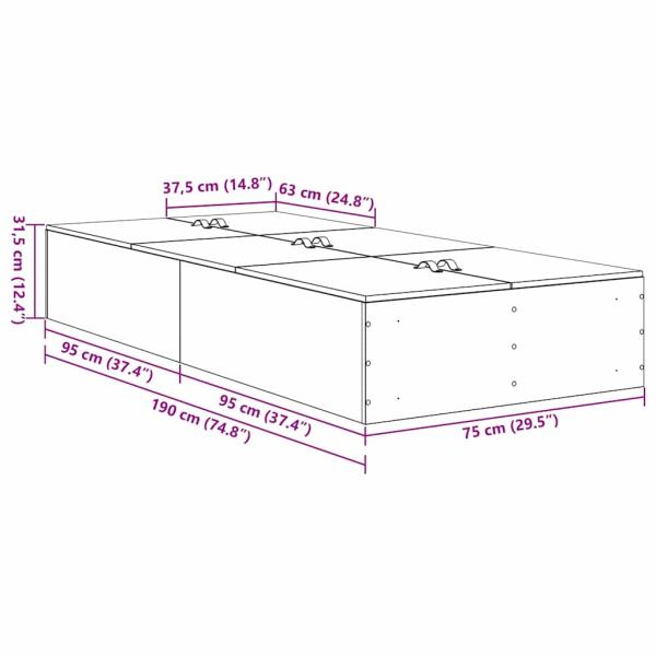 Stauraumbettgestell Grau Sonoma 75x190 cm