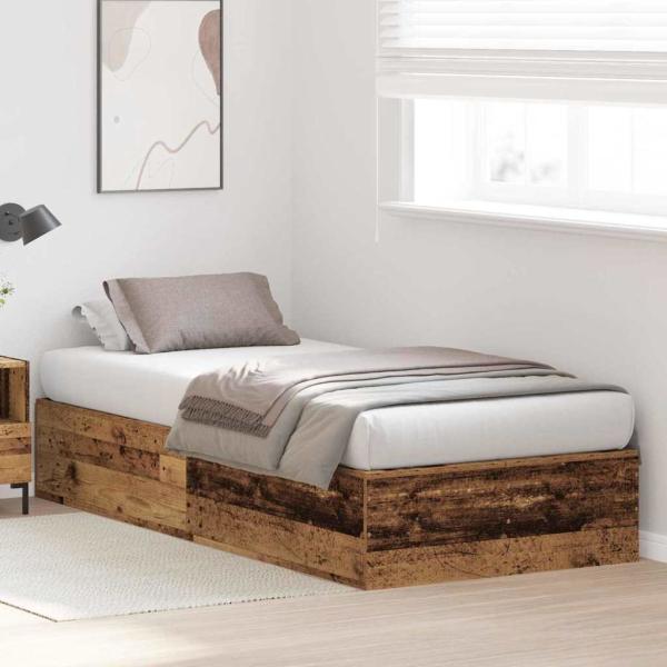 Bett mit Stauraum Altes Holz Massivholz Schlicht