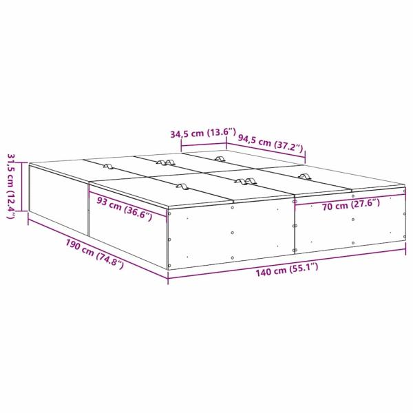 Bettgestell mit Stauraum Beton Grau 140x190 cm