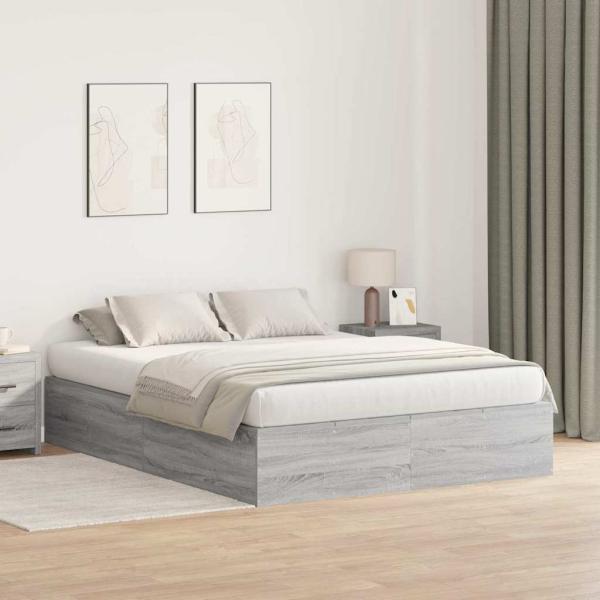 ARDEBO.de - Stauraum Bettgestell Grau Sonoma 135x190 cm