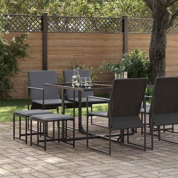 10-teiliges Gartenesszimmer-Set mit Kissen aus Stahl und Textilene