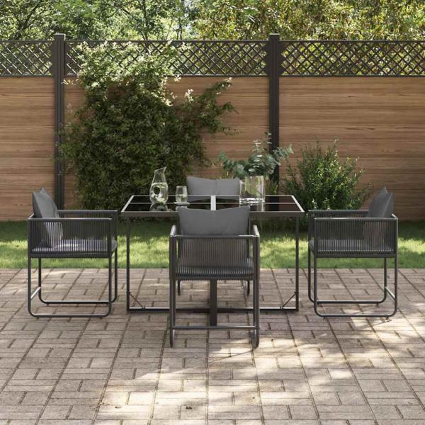 6-teilige Garten-Essgruppe mit Kissen aus Stahl und Poly-Rattan