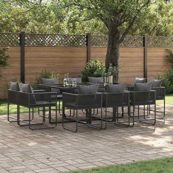 ARDEBO.de - 13-teiliges Gartentischset mit Kissen aus Stahl und Poly-Rattan