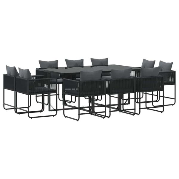 13-teiliges Gartentischset mit Kissen aus Stahl und Poly-Rattan