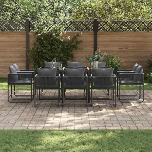 13-teiliges Gartentischset mit Kissen aus Stahl und Poly-Rattan