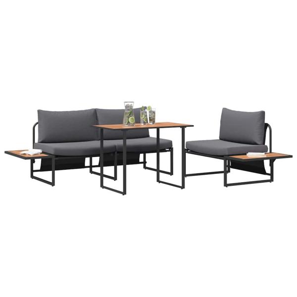 3-teiliges Garten-Dining-Set mit Anthrazit-Kissen