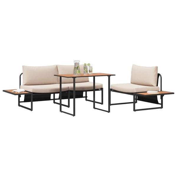 3-teiliges Garten-Esszimmer-Set mit taupefarbenen Kissen