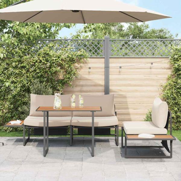 3-teiliges Garten-Esszimmer-Set mit taupefarbenen Kissen
