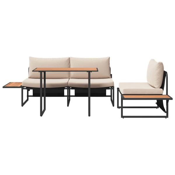 3-teiliges Garten-Esszimmer-Set mit taupefarbenen Kissen