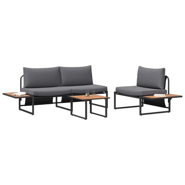 3-teiliges Garten-Sofa-Set mit anthrazitfarbenen Kissen