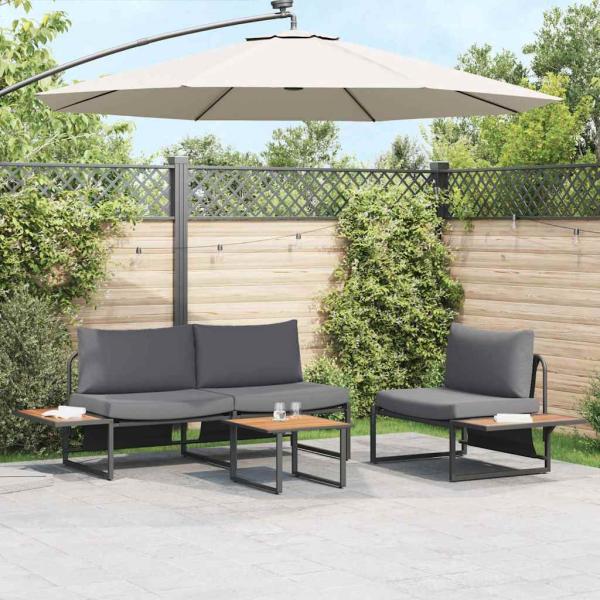 3-teiliges Garten-Sofa-Set mit anthrazitfarbenen Kissen
