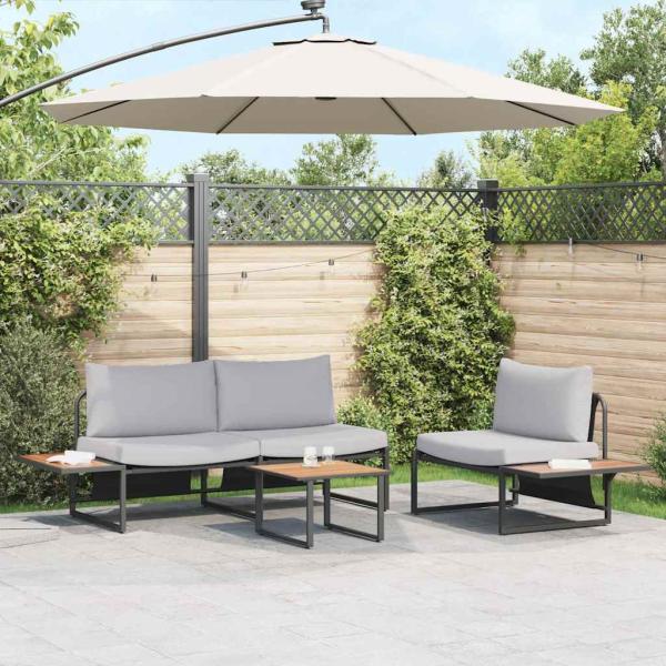 ARDEBO.de - 3-teiliges Garten-Sofa-Set mit hellgrauen Kissen