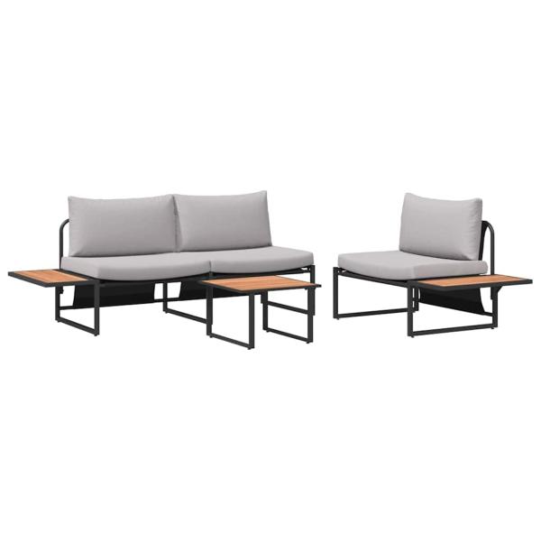3-teiliges Garten-Sofa-Set mit hellgrauen Kissen